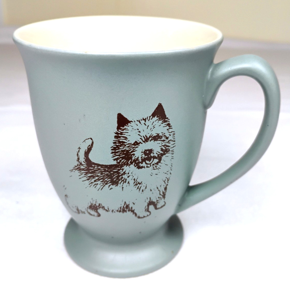 Norwich Terrier Mug Dusty Blue Green Footed Dog Coffee Cup Tapered Vintage Style